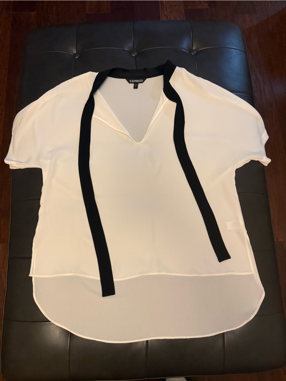 Express White Short-Sleeve blouse with Black tie up next